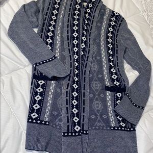 TK Blue and White Cardigan Sweater